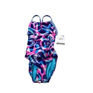 Dolfin Uglies Womens 30 XS One Piece Swimsuit Pink Blue Swirl Athletic Training‎